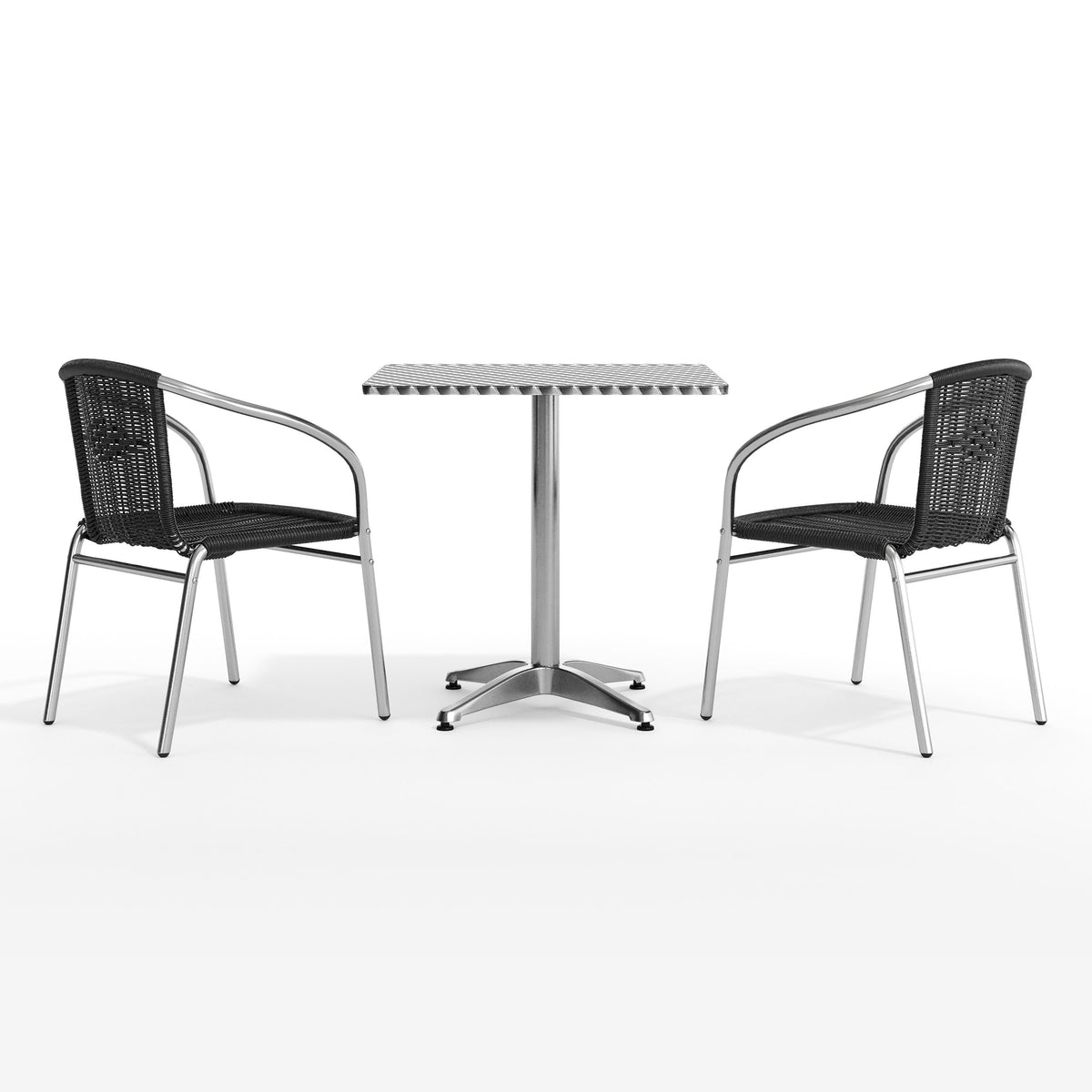 Flash Furniture TLH-ALUM-28SQ-020BKCHR2-GG 27.5" Square Aluminum Indoor-Outdoor Table Set with 2 Black Rattan Chairs - View 9