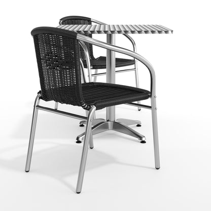 Flash Furniture TLH-ALUM-28SQ-020BKCHR2-GG 27.5" Square Aluminum Indoor-Outdoor Table Set with 2 Black Rattan Chairs - View 11