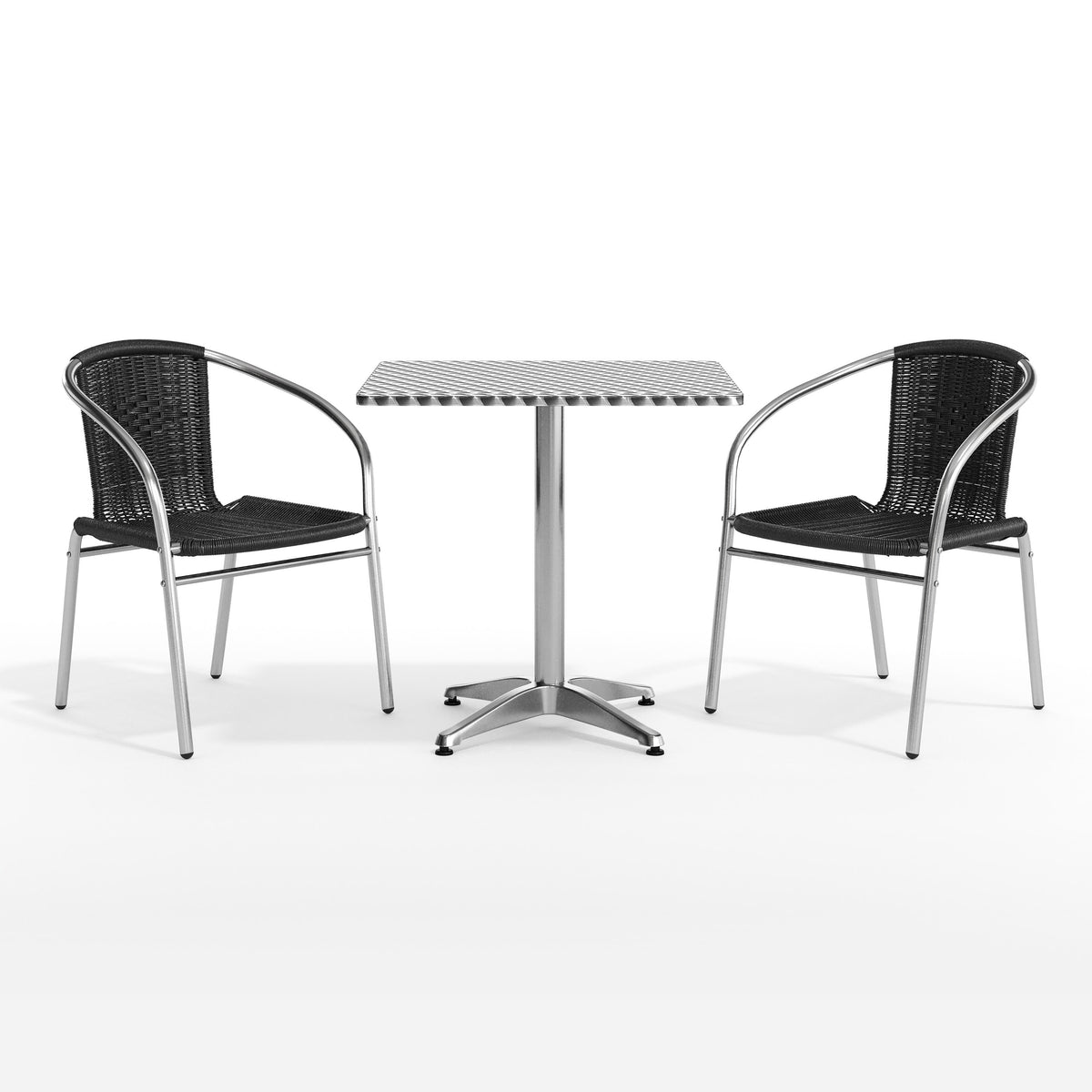 Flash Furniture TLH-ALUM-28SQ-020BKCHR2-GG 27.5" Square Aluminum Indoor-Outdoor Table Set with 2 Black Rattan Chairs - View 12