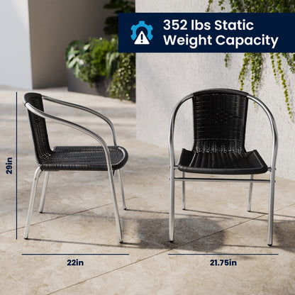 Flash Furniture TLH-ALUM-28SQ-020BKCHR4-GG 27.5" Square Aluminum Indoor-Outdoor Table Set with 4 Black Rattan Chairs - View 6