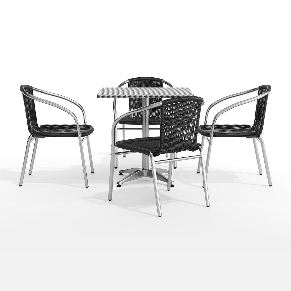 Flash Furniture TLH-ALUM-28SQ-020BKCHR4-GG 27.5" Square Aluminum Indoor-Outdoor Table Set with 4 Black Rattan Chairs - View 12