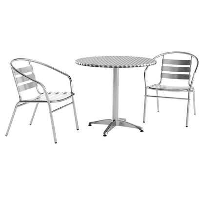 Flash Furniture TLH-ALUM-32RD-017BCHR2-GG 31.5" Round Aluminum Indoor-Outdoor Table Set with 2 Slat Back Chairs - Main view