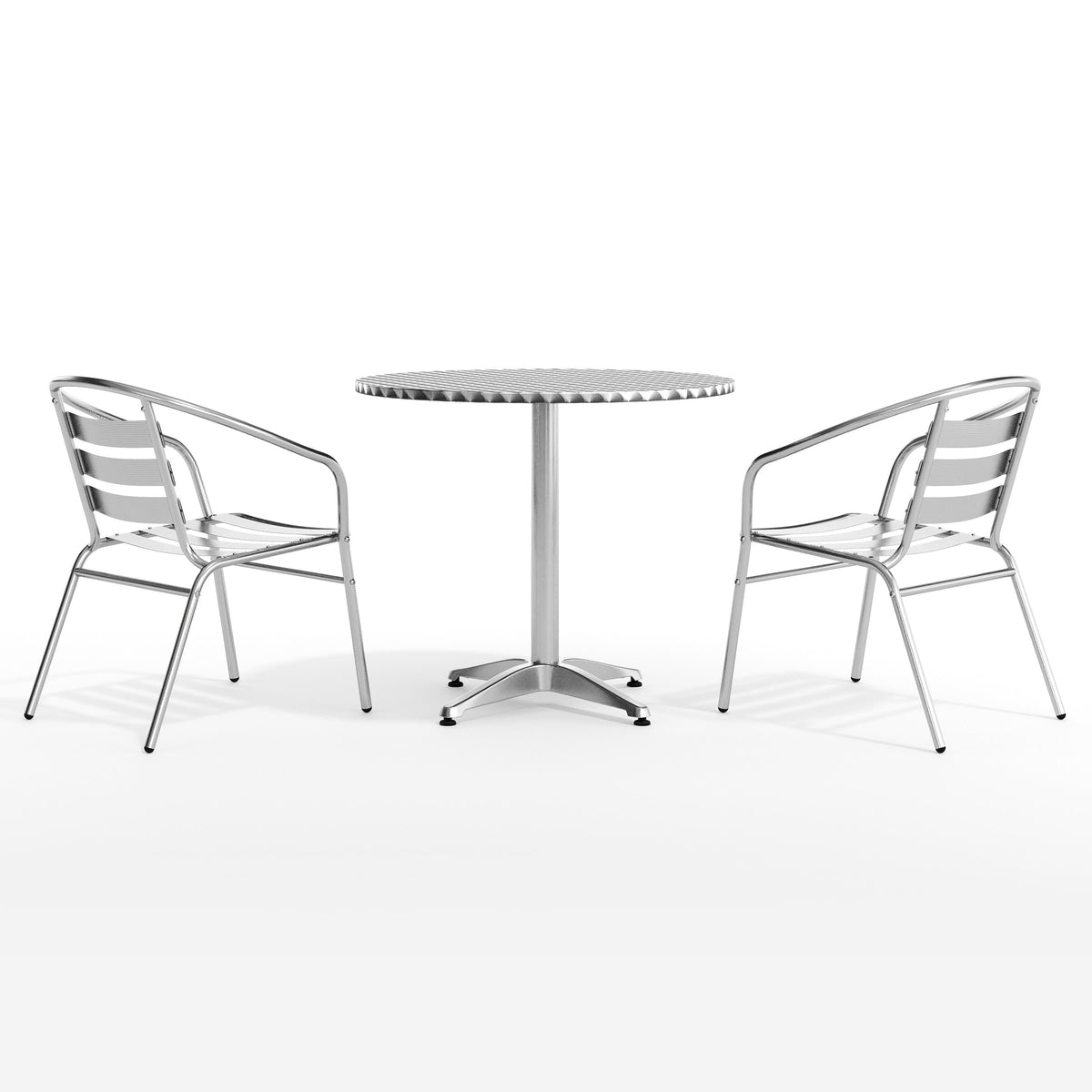 Flash Furniture TLH-ALUM-32RD-017BCHR2-GG 31.5" Round Aluminum Indoor-Outdoor Table Set with 2 Slat Back Chairs - View 9