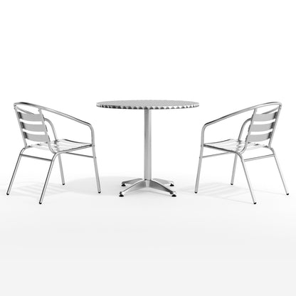 Flash Furniture TLH-ALUM-32RD-017BCHR2-GG 31.5" Round Aluminum Indoor-Outdoor Table Set with 2 Slat Back Chairs - View 9