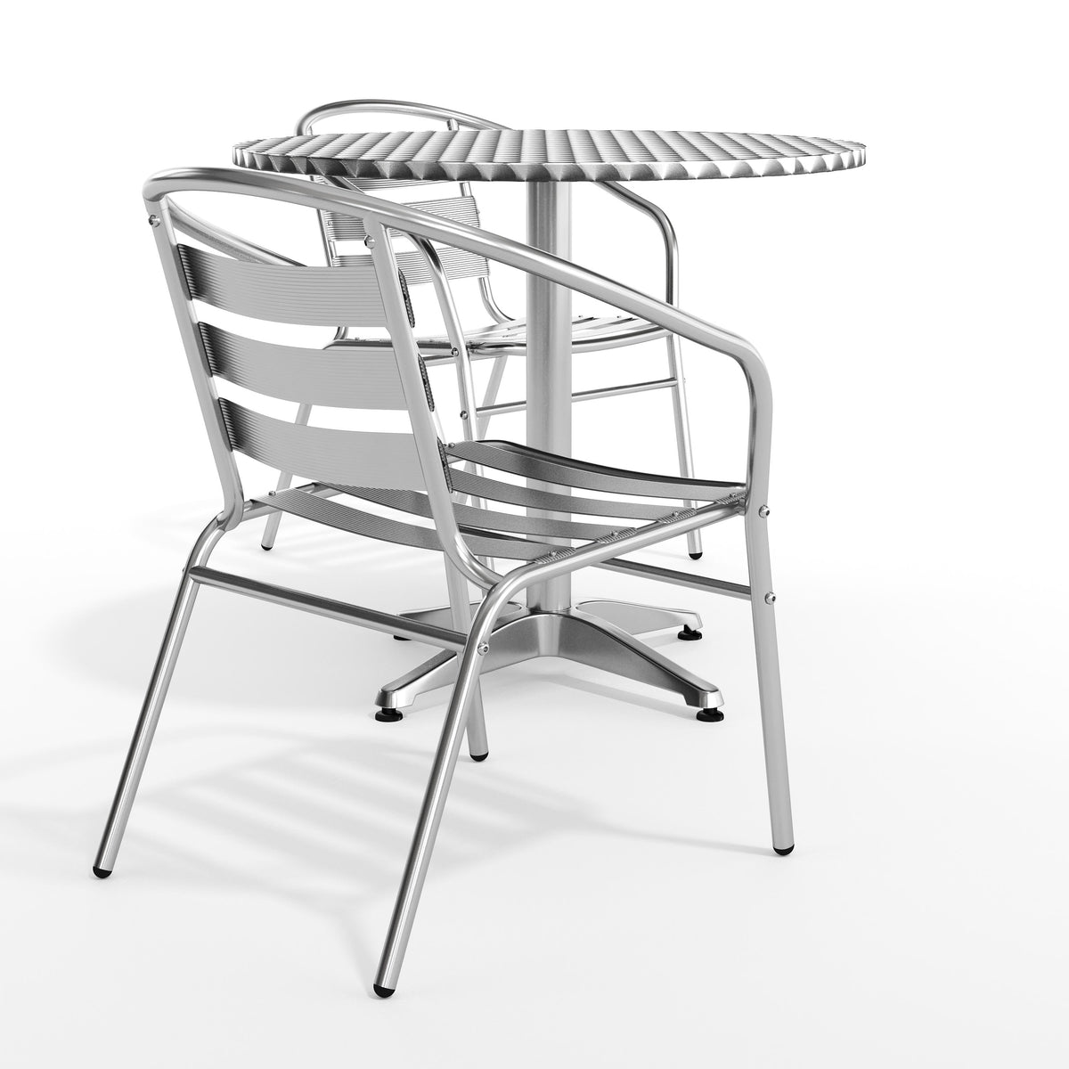 Flash Furniture TLH-ALUM-32RD-017BCHR2-GG 31.5" Round Aluminum Indoor-Outdoor Table Set with 2 Slat Back Chairs - View 11