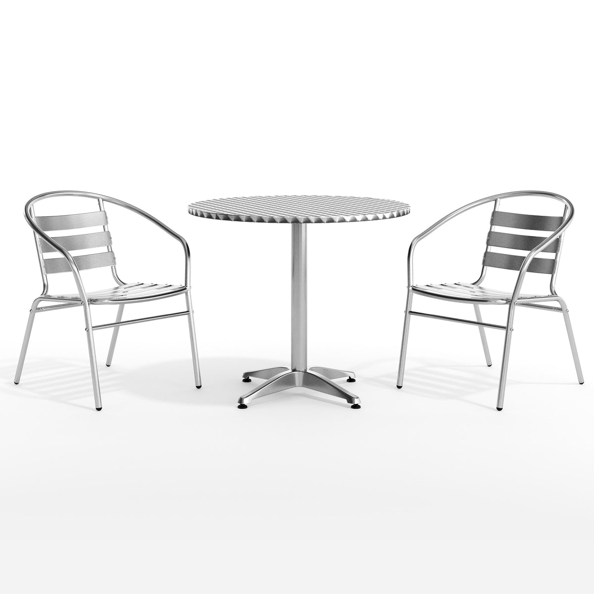 Flash Furniture TLH-ALUM-32RD-017BCHR2-GG 31.5" Round Aluminum Indoor-Outdoor Table Set with 2 Slat Back Chairs - View 12
