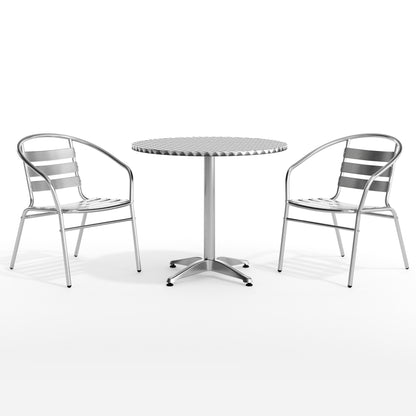 Flash Furniture TLH-ALUM-32RD-017BCHR2-GG 31.5" Round Aluminum Indoor-Outdoor Table Set with 2 Slat Back Chairs - View 12