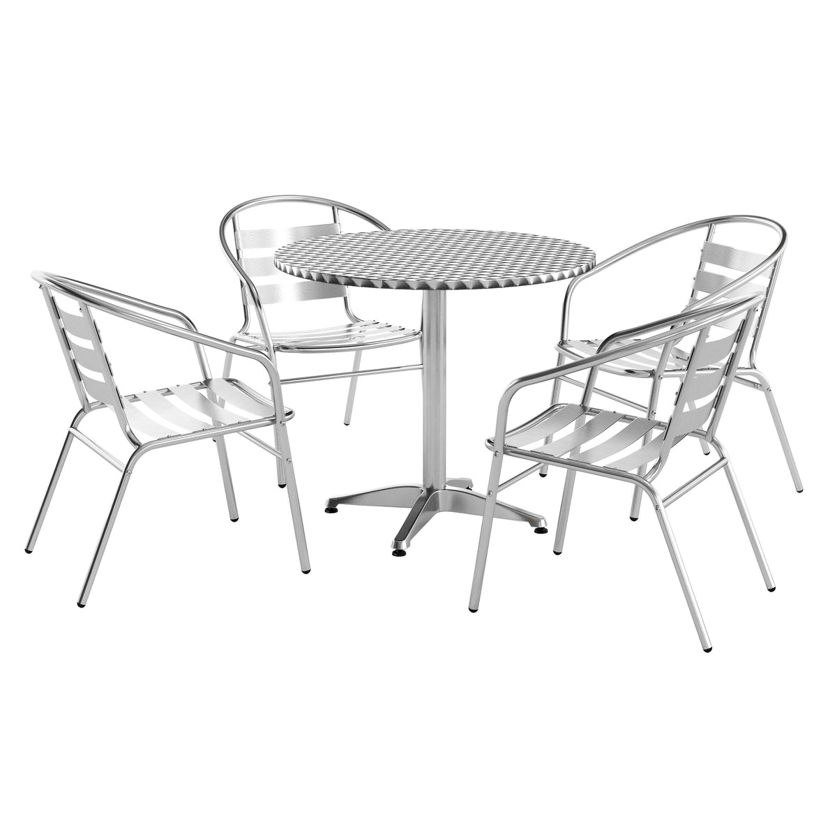 Flash Furniture TLH-ALUM-32RD-017BCHR4-GG 31.5" Round Aluminum Indoor-Outdoor Table Set with 4 Slat Back Chairs - Main view