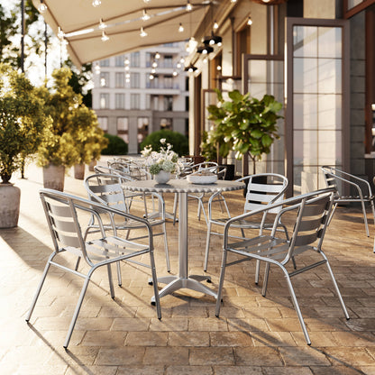 Flash Furniture TLH-ALUM-32RD-017BCHR4-GG 31.5" Round Aluminum Indoor-Outdoor Table Set with 4 Slat Back Chairs - View 2