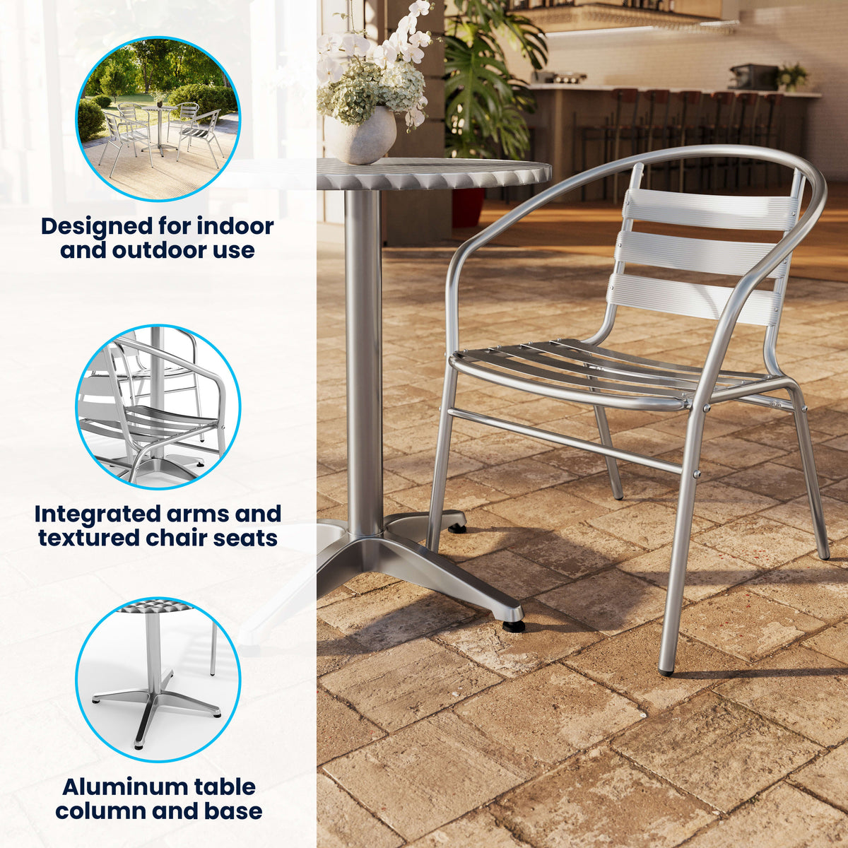Flash Furniture TLH-ALUM-32RD-017BCHR4-GG 31.5" Round Aluminum Indoor-Outdoor Table Set with 4 Slat Back Chairs - View 3