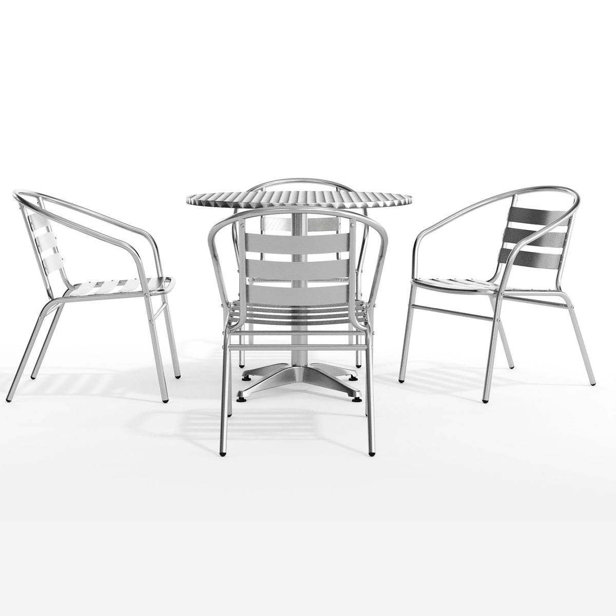 Flash Furniture TLH-ALUM-32RD-017BCHR4-GG 31.5" Round Aluminum Indoor-Outdoor Table Set with 4 Slat Back Chairs - View 11