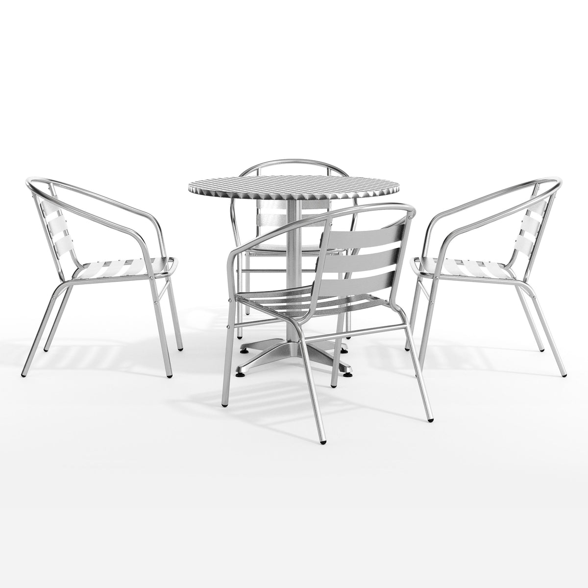 Flash Furniture TLH-ALUM-32RD-017BCHR4-GG 31.5" Round Aluminum Indoor-Outdoor Table Set with 4 Slat Back Chairs - View 12