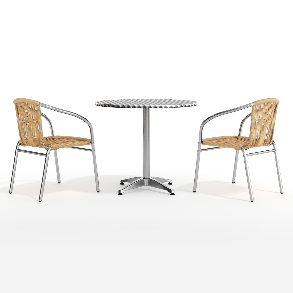 Flash Furniture TLH-ALUM-32RD-020BGECHR2-GG 31.5" Round Aluminum Indoor-Outdoor Table Set with 2 Beige Rattan Chairs - View 9
