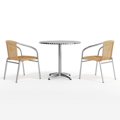 Flash Furniture TLH-ALUM-32RD-020BGECHR2-GG 31.5" Round Aluminum Indoor-Outdoor Table Set with 2 Beige Rattan Chairs - View 9