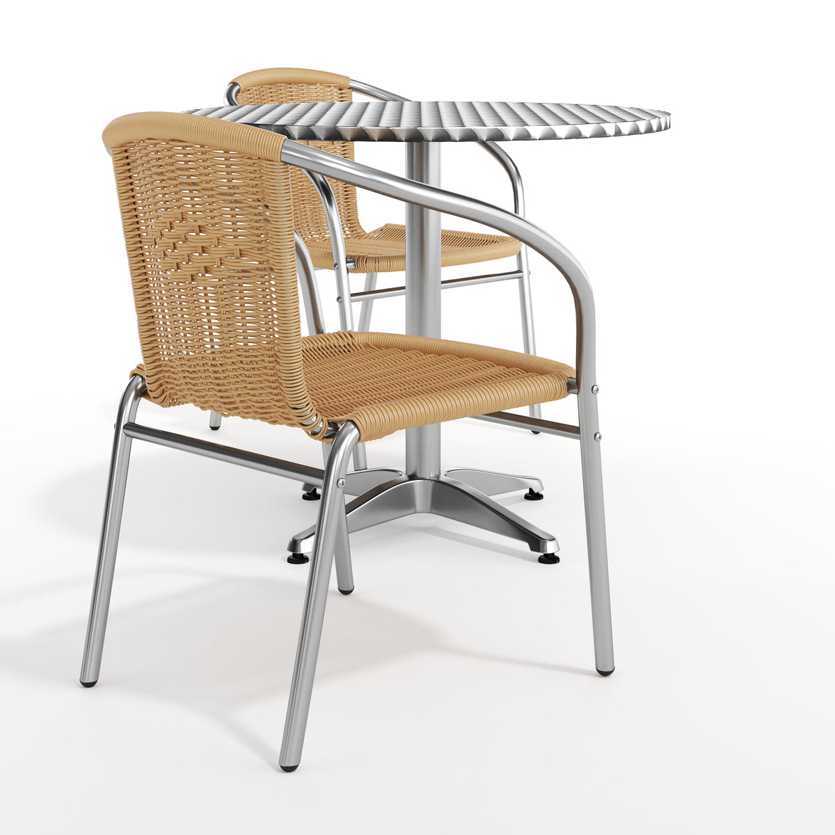 Flash Furniture TLH-ALUM-32RD-020BGECHR2-GG 31.5" Round Aluminum Indoor-Outdoor Table Set with 2 Beige Rattan Chairs - View 11