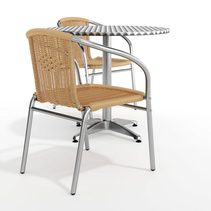 Flash Furniture TLH-ALUM-32RD-020BGECHR2-GG 31.5" Round Aluminum Indoor-Outdoor Table Set with 2 Beige Rattan Chairs - View 11