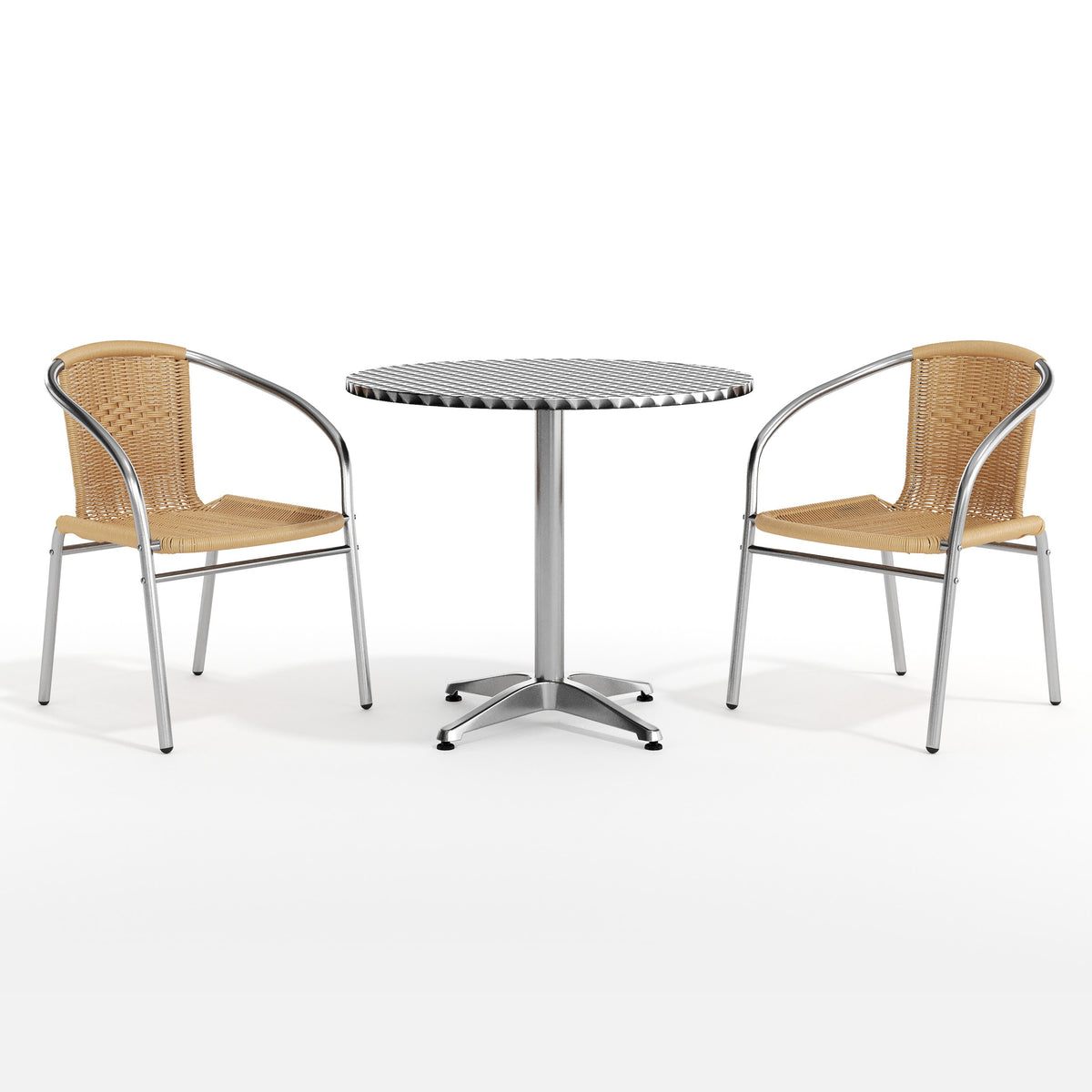 Flash Furniture TLH-ALUM-32RD-020BGECHR2-GG 31.5" Round Aluminum Indoor-Outdoor Table Set with 2 Beige Rattan Chairs - View 12
