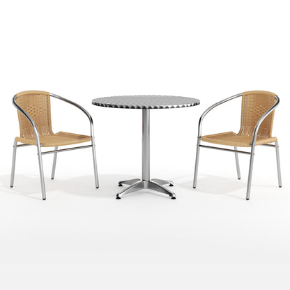 Flash Furniture TLH-ALUM-32RD-020BGECHR2-GG 31.5" Round Aluminum Indoor-Outdoor Table Set with 2 Beige Rattan Chairs - View 12