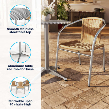 Flash Furniture TLH-ALUM-32RD-020BGECHR4-GG 31.5" Round Aluminum Indoor-Outdoor Table Set with 4 Beige Rattan Chairs - View 3