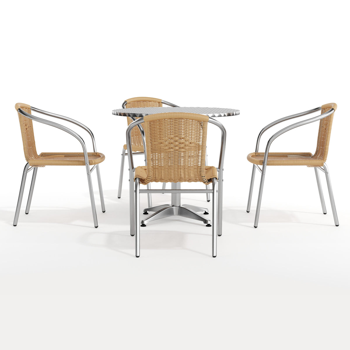 Flash Furniture TLH-ALUM-32RD-020BGECHR4-GG 31.5" Round Aluminum Indoor-Outdoor Table Set with 4 Beige Rattan Chairs - View 9