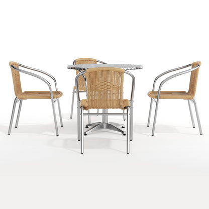 Flash Furniture TLH-ALUM-32RD-020BGECHR4-GG 31.5" Round Aluminum Indoor-Outdoor Table Set with 4 Beige Rattan Chairs - View 9