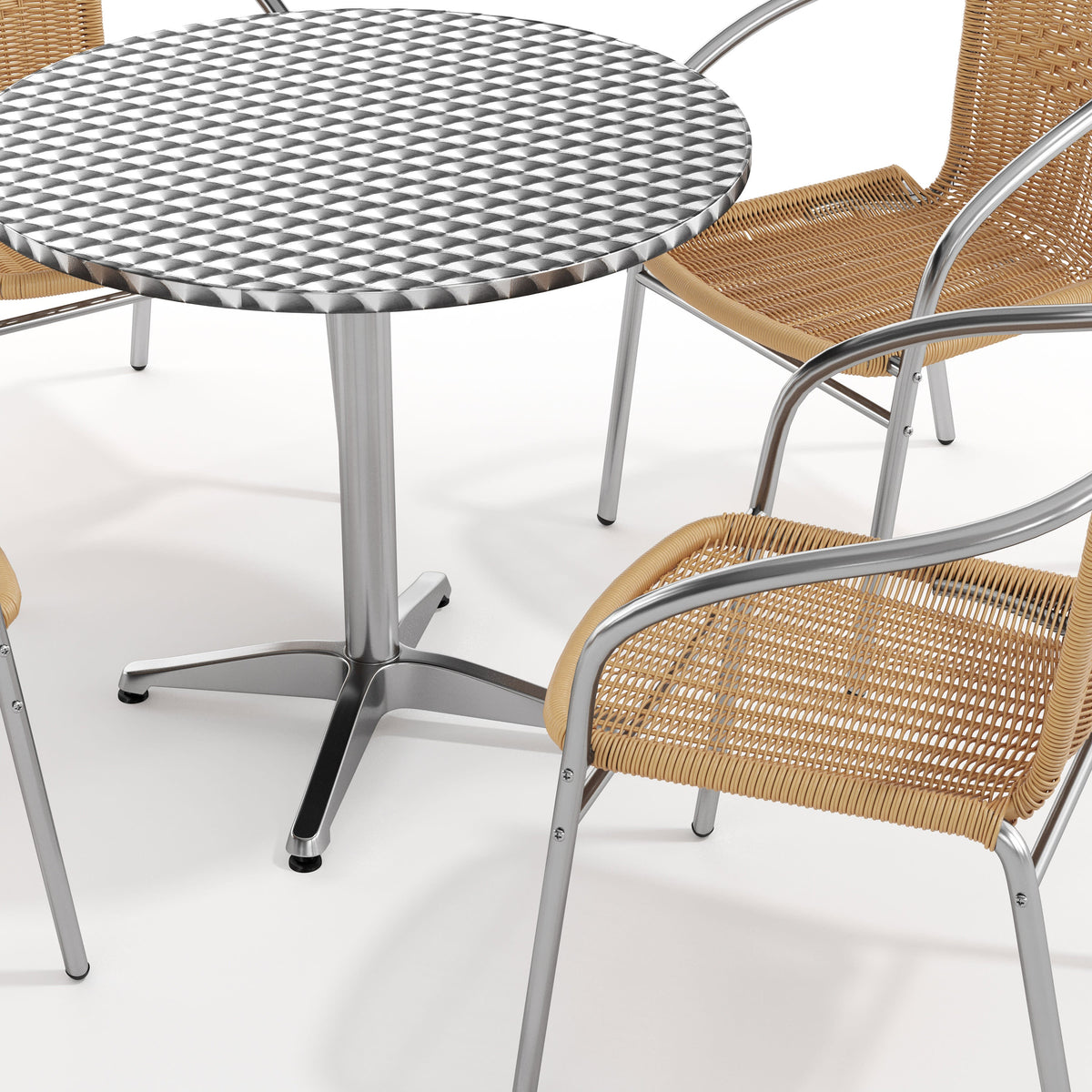 Flash Furniture TLH-ALUM-32RD-020BGECHR4-GG 31.5" Round Aluminum Indoor-Outdoor Table Set with 4 Beige Rattan Chairs - View 10