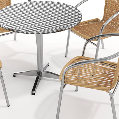 Flash Furniture TLH-ALUM-32RD-020BGECHR4-GG 31.5" Round Aluminum Indoor-Outdoor Table Set with 4 Beige Rattan Chairs - View 10