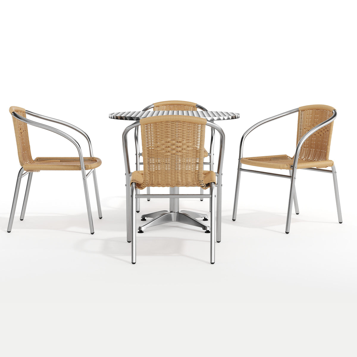 Flash Furniture TLH-ALUM-32RD-020BGECHR4-GG 31.5" Round Aluminum Indoor-Outdoor Table Set with 4 Beige Rattan Chairs - View 11