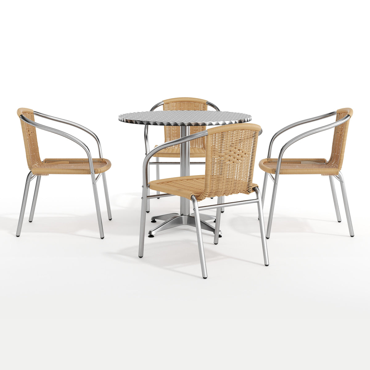 Flash Furniture TLH-ALUM-32RD-020BGECHR4-GG 31.5" Round Aluminum Indoor-Outdoor Table Set with 4 Beige Rattan Chairs - View 12