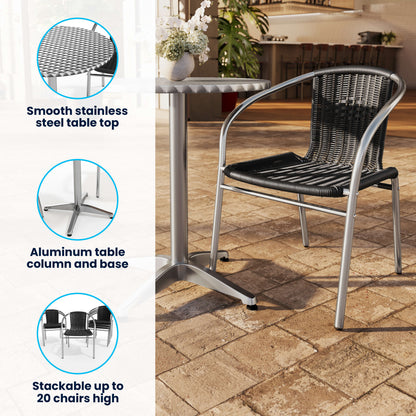 Flash Furniture TLH-ALUM-32RD-020BKCHR2-GG 31.5" Round Aluminum Indoor-Outdoor Table Set with 2 Black Rattan Chairs - View 3