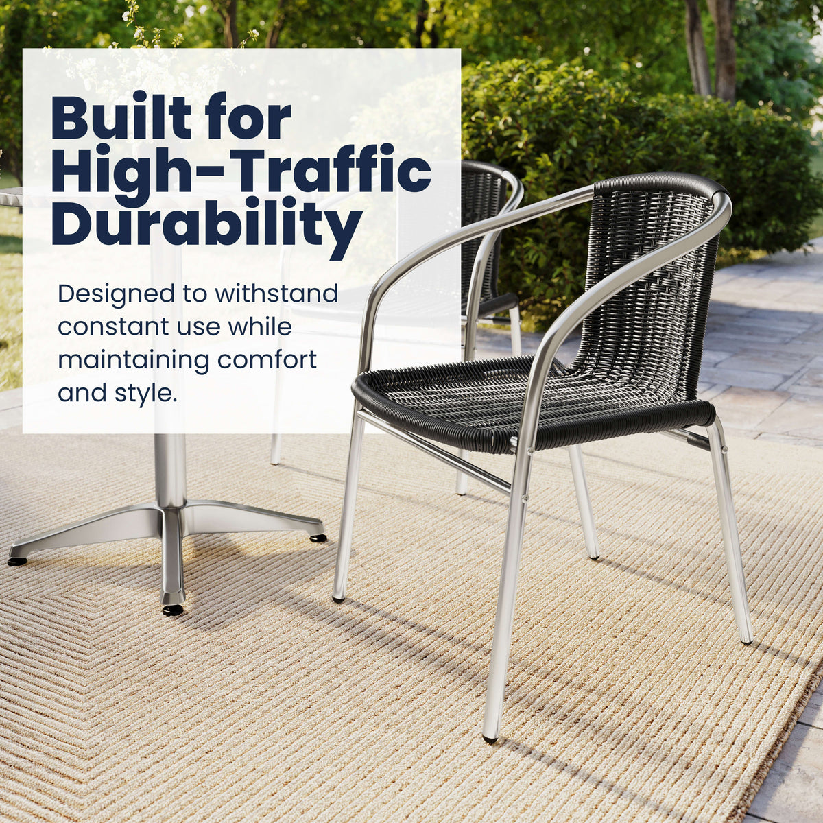 Flash Furniture TLH-ALUM-32RD-020BKCHR2-GG 31.5" Round Aluminum Indoor-Outdoor Table Set with 2 Black Rattan Chairs - View 4