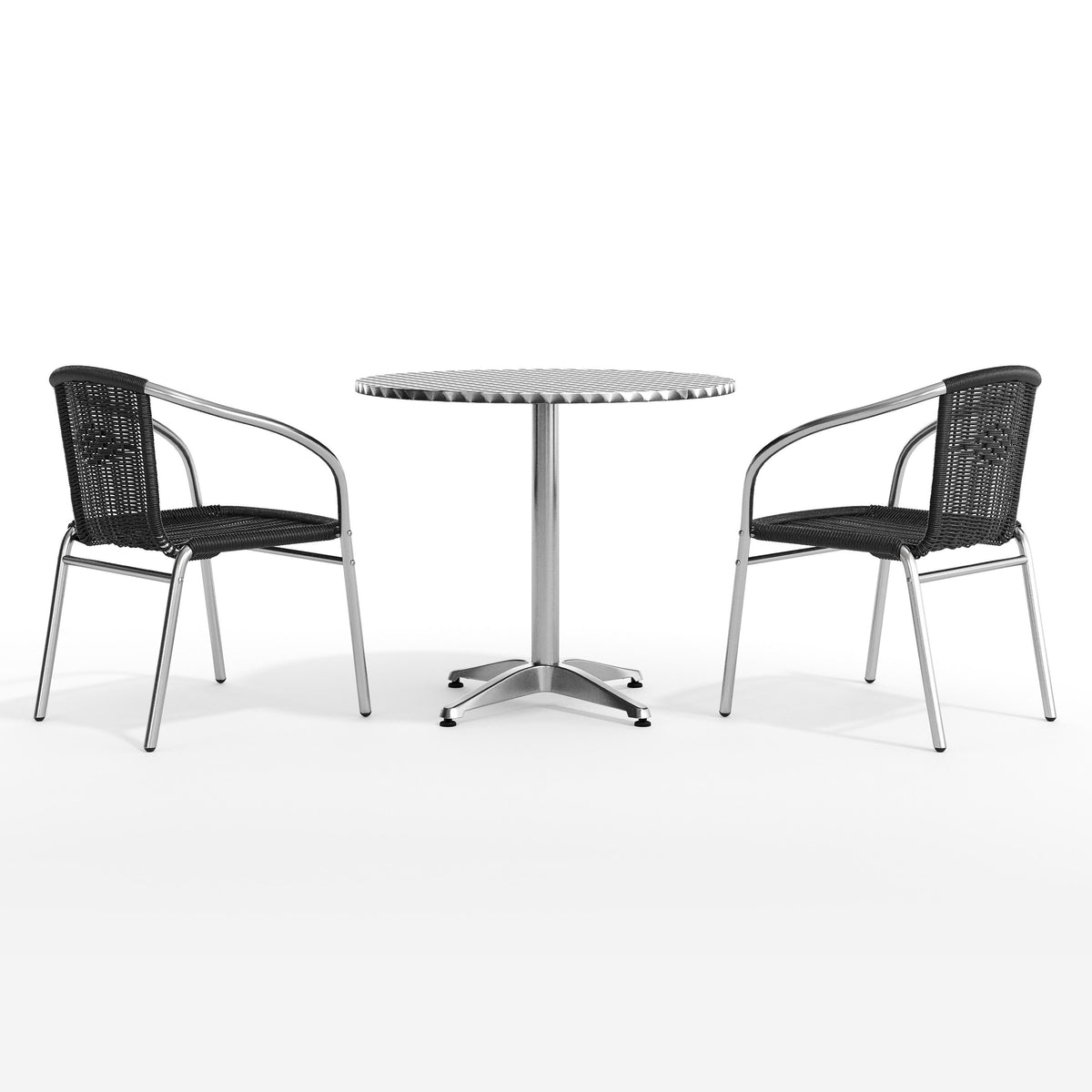 Flash Furniture TLH-ALUM-32RD-020BKCHR2-GG 31.5" Round Aluminum Indoor-Outdoor Table Set with 2 Black Rattan Chairs - View 9