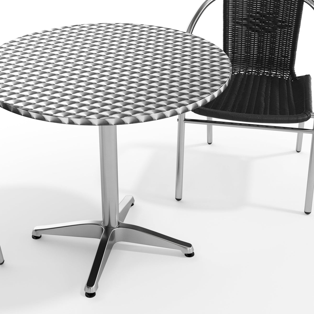 Flash Furniture TLH-ALUM-32RD-020BKCHR2-GG 31.5" Round Aluminum Indoor-Outdoor Table Set with 2 Black Rattan Chairs - View 10
