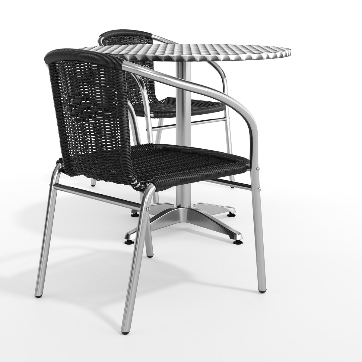 Flash Furniture TLH-ALUM-32RD-020BKCHR2-GG 31.5" Round Aluminum Indoor-Outdoor Table Set with 2 Black Rattan Chairs - View 11