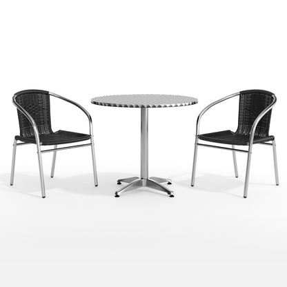 Flash Furniture TLH-ALUM-32RD-020BKCHR2-GG 31.5" Round Aluminum Indoor-Outdoor Table Set with 2 Black Rattan Chairs - View 12