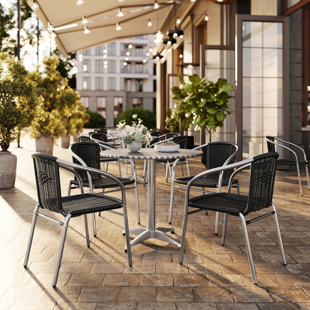 Flash Furniture TLH-ALUM-32RD-020BKCHR4-GG 31.5" Round Aluminum Indoor-Outdoor Table Set with 4 Black Rattan Chairs - View 2