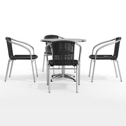 Flash Furniture TLH-ALUM-32RD-020BKCHR4-GG 31.5" Round Aluminum Indoor-Outdoor Table Set with 4 Black Rattan Chairs - View 9