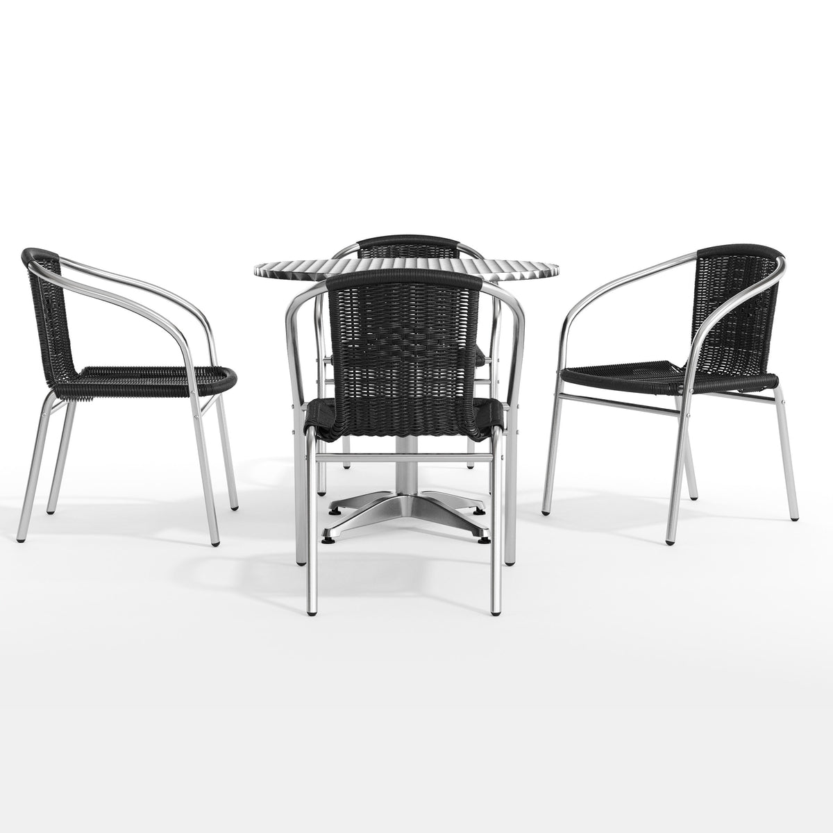 Flash Furniture TLH-ALUM-32RD-020BKCHR4-GG 31.5" Round Aluminum Indoor-Outdoor Table Set with 4 Black Rattan Chairs - View 11
