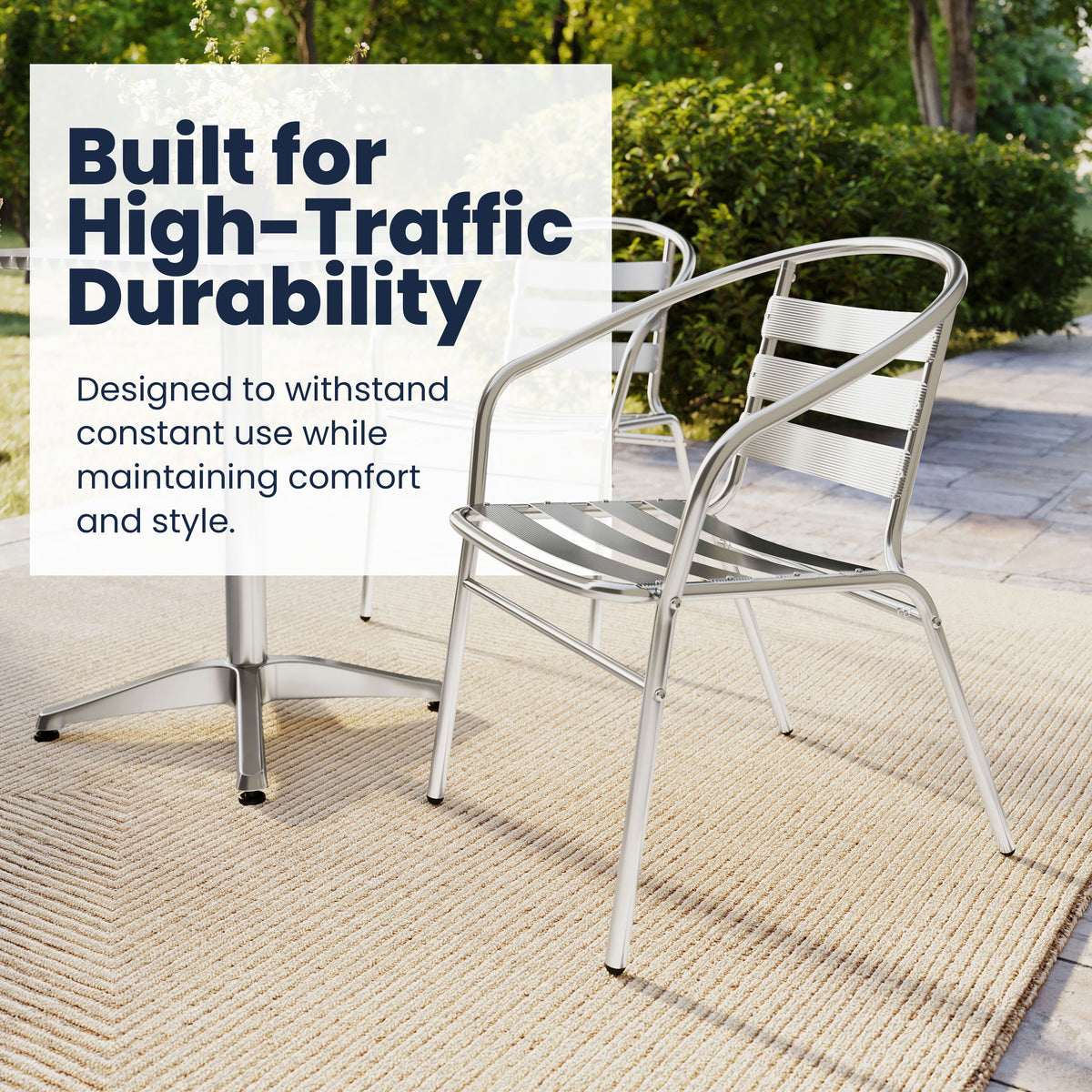 Flash Furniture TLH-ALUM-32SQ-017BCHR2-GG 31.5" Square Aluminum Indoor-Outdoor Table Set with 2 Slat Back Chairs - View 4