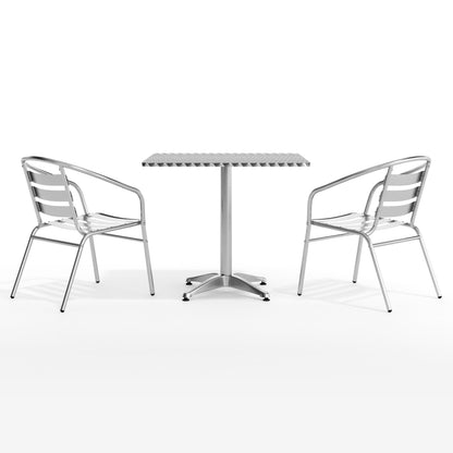 Flash Furniture TLH-ALUM-32SQ-017BCHR2-GG 31.5" Square Aluminum Indoor-Outdoor Table Set with 2 Slat Back Chairs - View 9