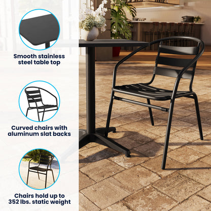 Flash Furniture TLH-ALUM-32SQ-017BK4-GG Modern 31.5" Square Glass Framed Glass Table with 4 Black Slat Back Chairs - View 3