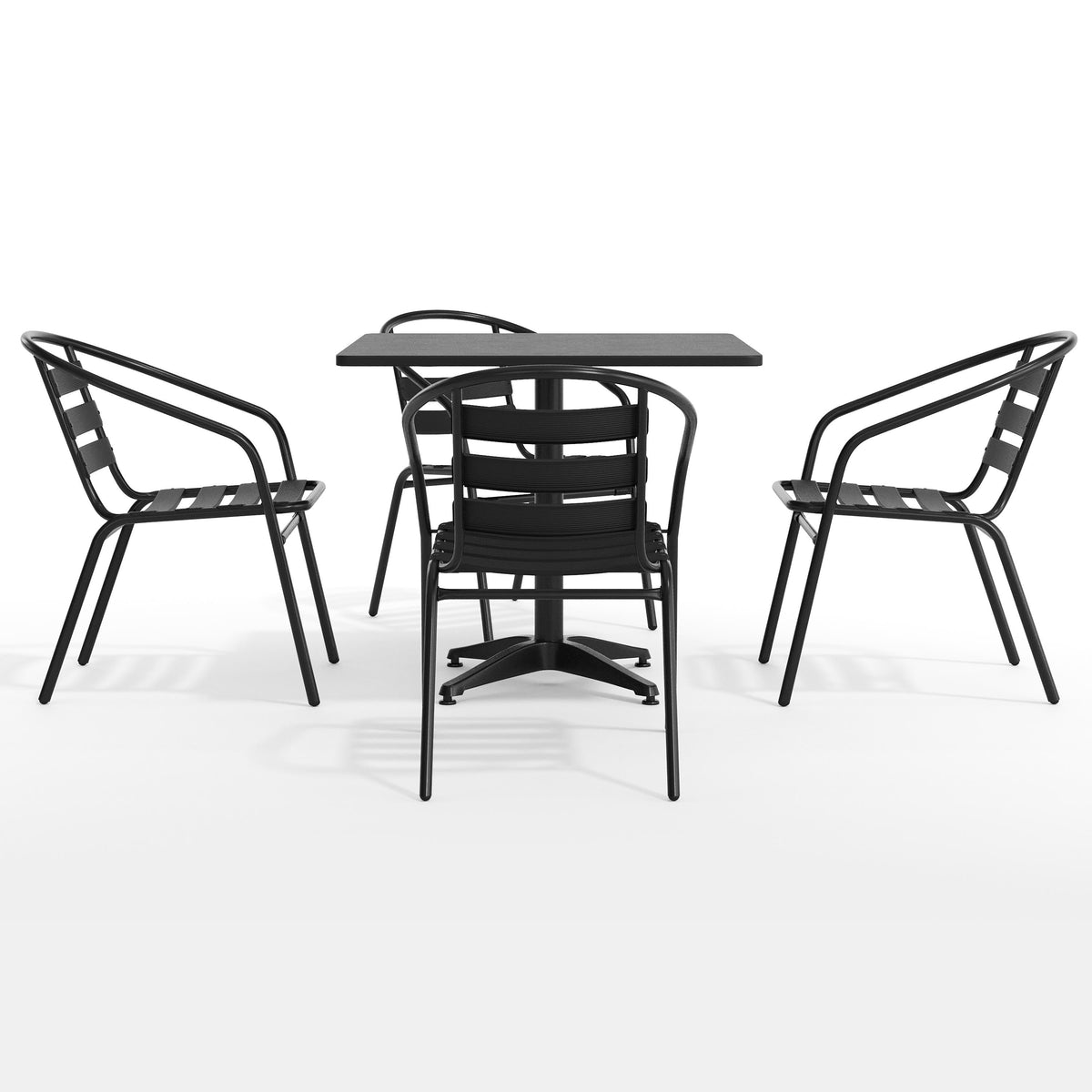 Flash Furniture TLH-ALUM-32SQ-017BK4-GG Modern 31.5" Square Glass Framed Glass Table with 4 Black Slat Back Chairs - View 9