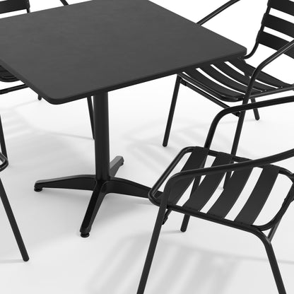Flash Furniture TLH-ALUM-32SQ-017BK4-GG Modern 31.5" Square Glass Framed Glass Table with 4 Black Slat Back Chairs - View 10