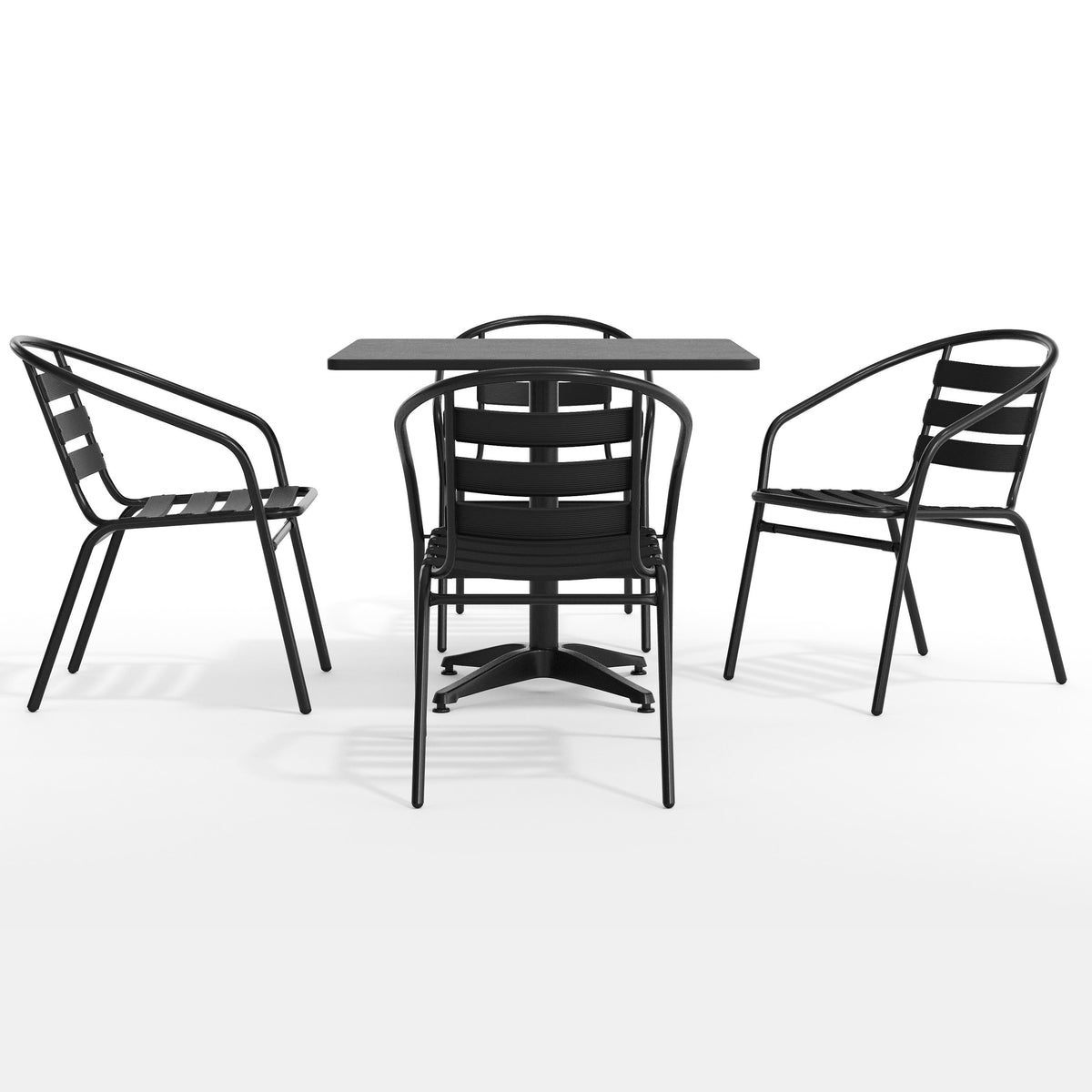 Flash Furniture TLH-ALUM-32SQ-017BK4-GG Modern 31.5" Square Glass Framed Glass Table with 4 Black Slat Back Chairs - View 11