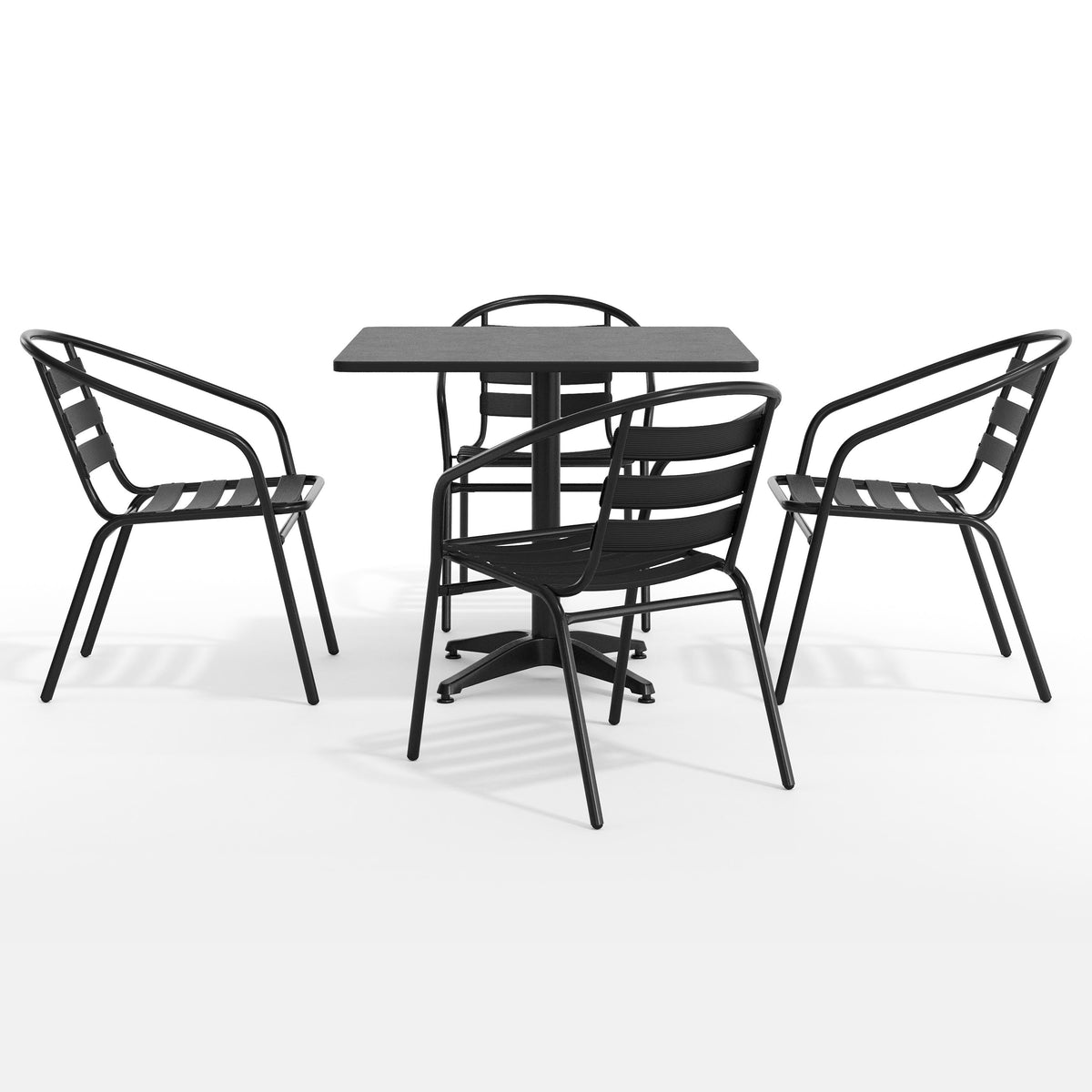 Flash Furniture TLH-ALUM-32SQ-017BK4-GG Modern 31.5" Square Glass Framed Glass Table with 4 Black Slat Back Chairs - View 12