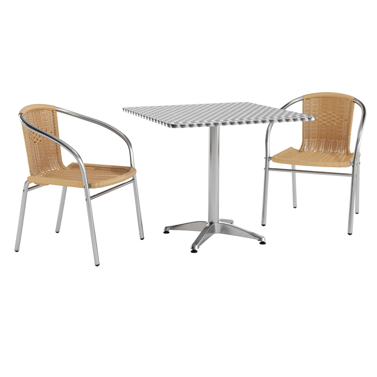 Flash Furniture TLH-ALUM-32SQ-020BGECHR2-GG 31.5" Square Aluminum Indoor-Outdoor Table Set with 2 Beige Rattan Chairs - Main view