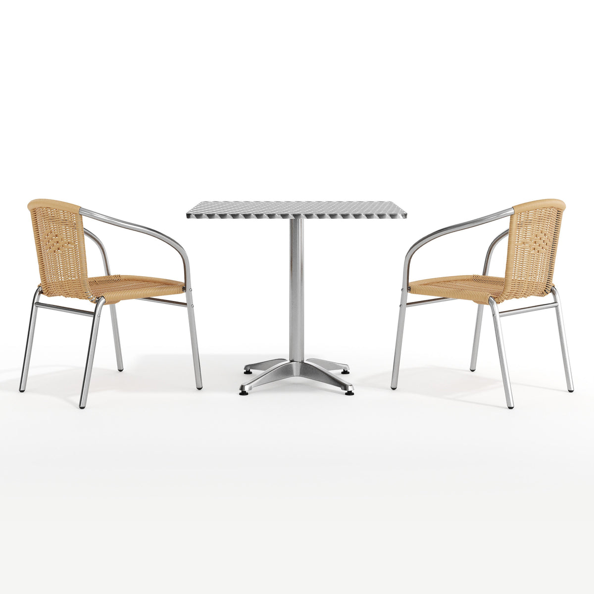 Flash Furniture TLH-ALUM-32SQ-020BGECHR2-GG 31.5" Square Aluminum Indoor-Outdoor Table Set with 2 Beige Rattan Chairs - View 9