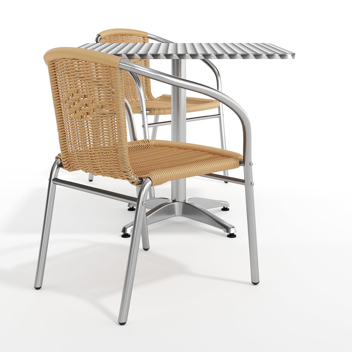Flash Furniture TLH-ALUM-32SQ-020BGECHR2-GG 31.5" Square Aluminum Indoor-Outdoor Table Set with 2 Beige Rattan Chairs - View 11