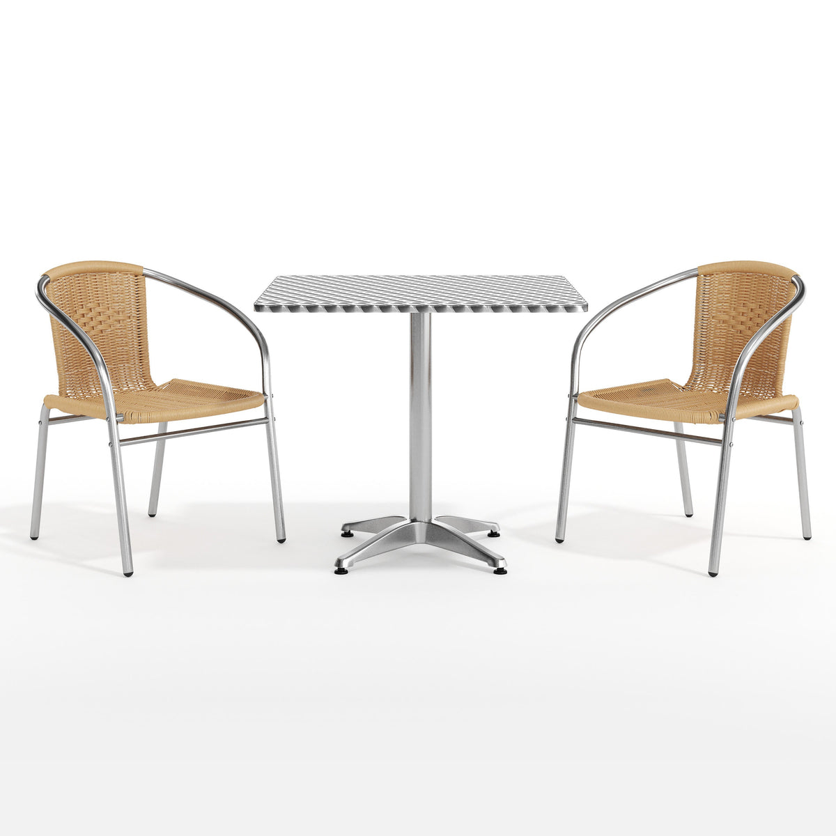 Flash Furniture TLH-ALUM-32SQ-020BGECHR2-GG 31.5" Square Aluminum Indoor-Outdoor Table Set with 2 Beige Rattan Chairs - View 12