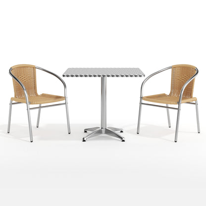 Flash Furniture TLH-ALUM-32SQ-020BGECHR2-GG 31.5" Square Aluminum Indoor-Outdoor Table Set with 2 Beige Rattan Chairs - View 12